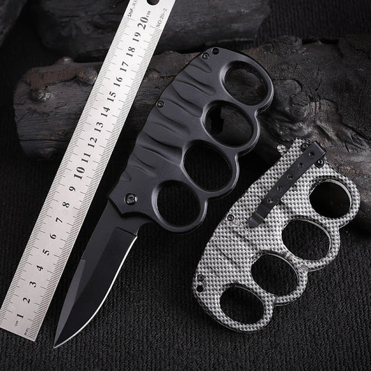 Multifunctional Four-hole Outdoor Black-plated Titanium Carbon Fiber Knife