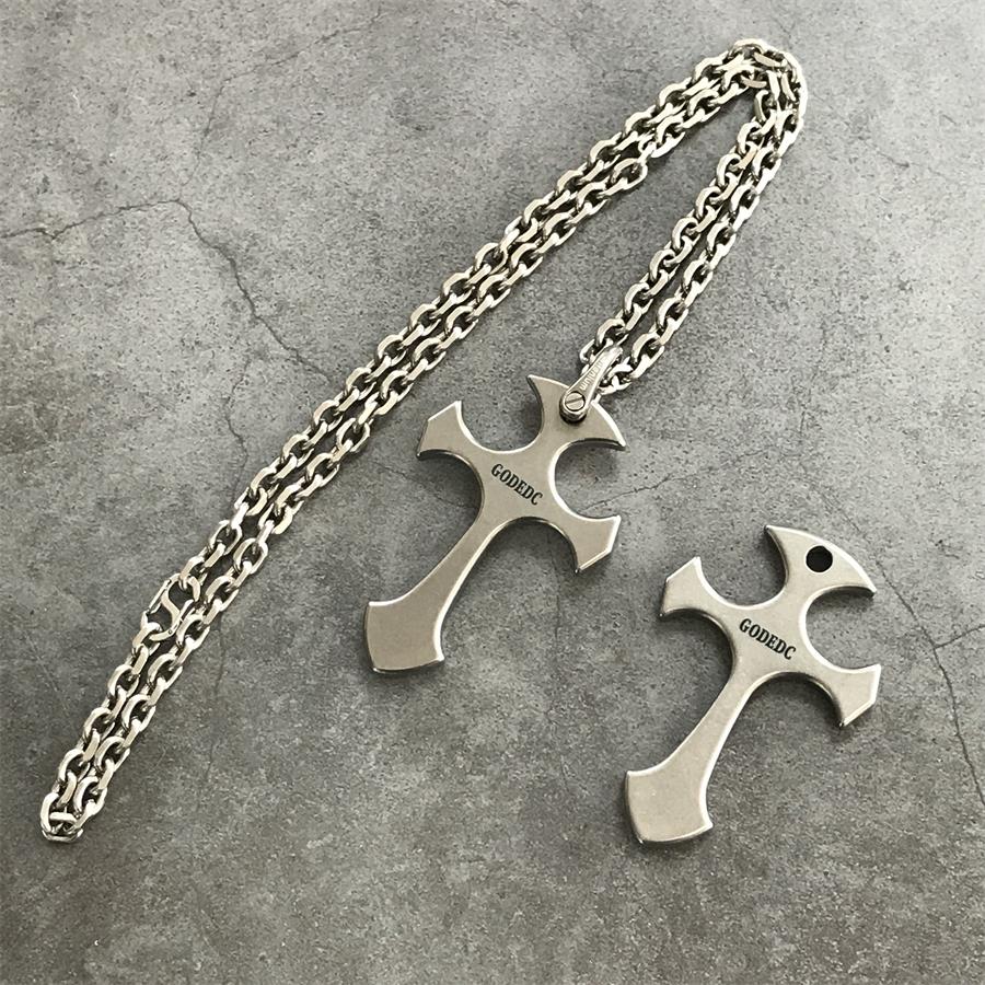 GODEDC Titanium Knuckle Dusters Cross Necklace Keychain Pendant