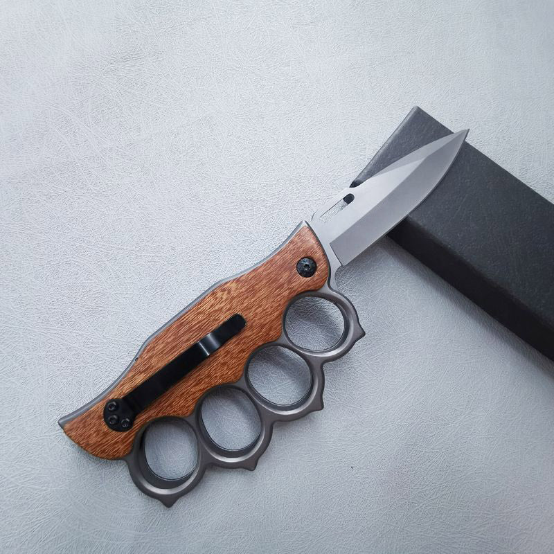 Wooden Handle Folding Outdoor Pocket Four Holes EDC Knife