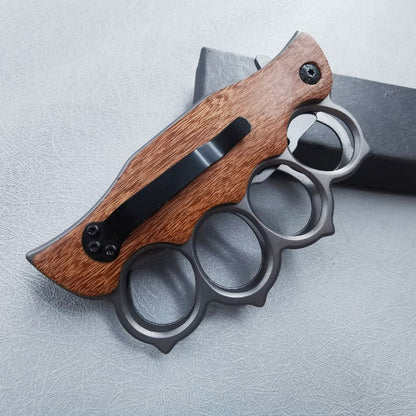 Wooden Handle Folding Outdoor Pocket Four Holes EDC Knife