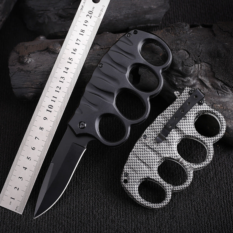 Multifunctional Four-hole Outdoor Black-plated Titanium Carbon Fiber Knife