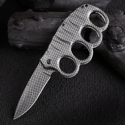 Multifunctional Four-hole Outdoor Black-plated Titanium Carbon Fiber Knife