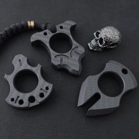 Various Styles of Carbon Fiber Knuckle Dusters Single Finger Keychain Backpack