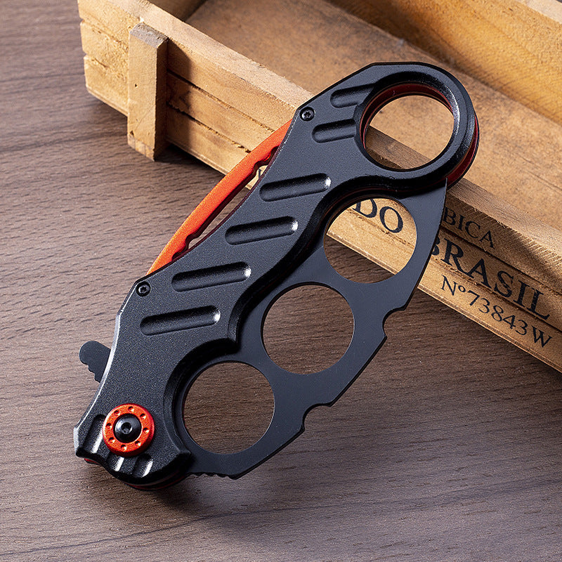 Folding Outdoor Black Multi-functional EDC Knuckle Dusters Knife