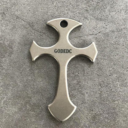 GODEDC Titanium Knuckle Dusters Cross Necklace Keychain Pendant