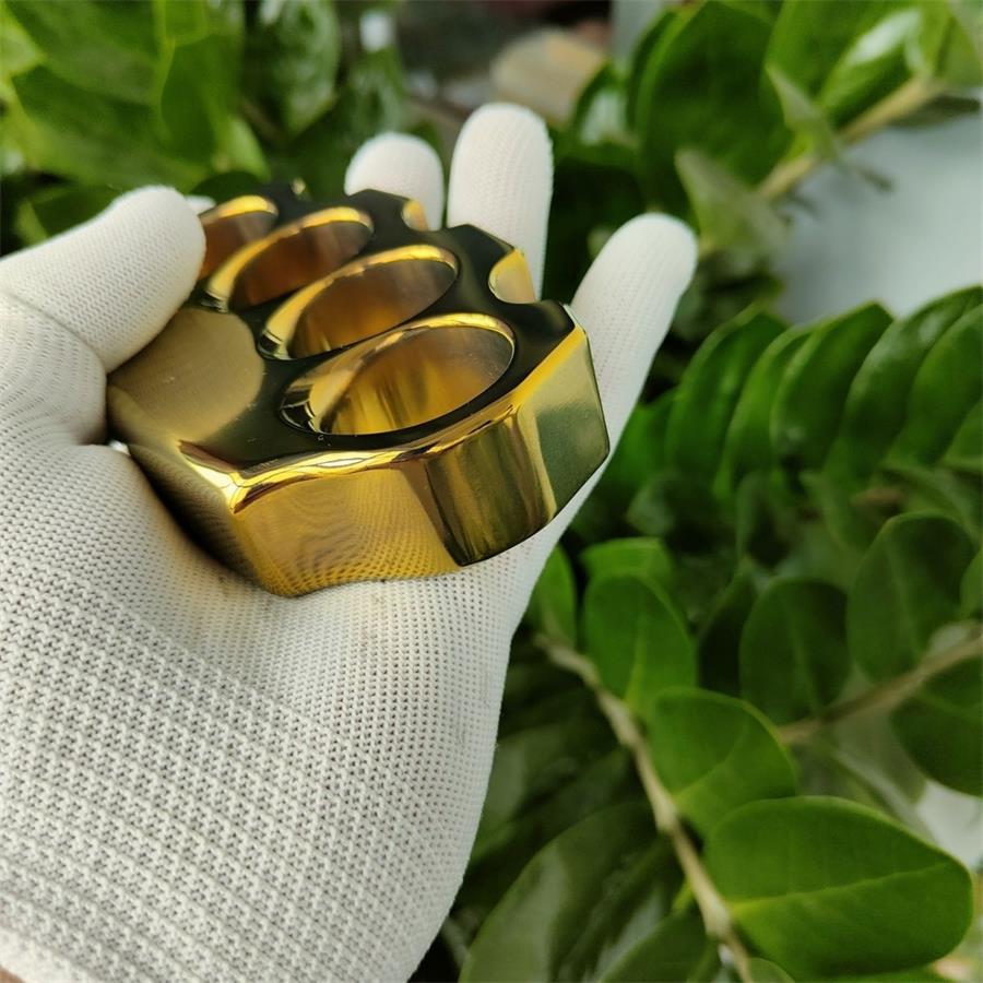 Thickened Classic Knuckle Dusters Anodized Gold-plated Polished Outdoor Large Hole Tool